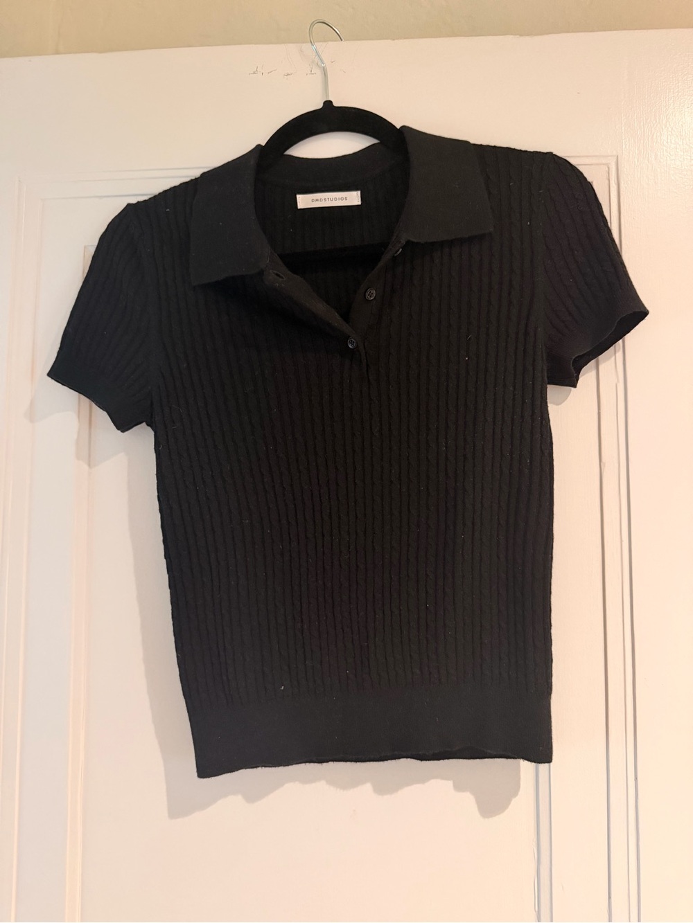 Black Ribbed Polo Sweater - Short Sleeve Classic